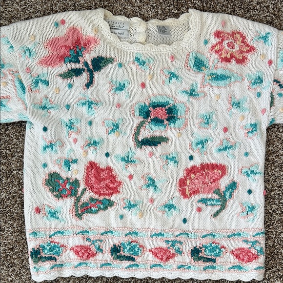 Vintage Portraits Tulip Ramie Cotton Floral Handknit Sweater medium - Picture 9 of 16